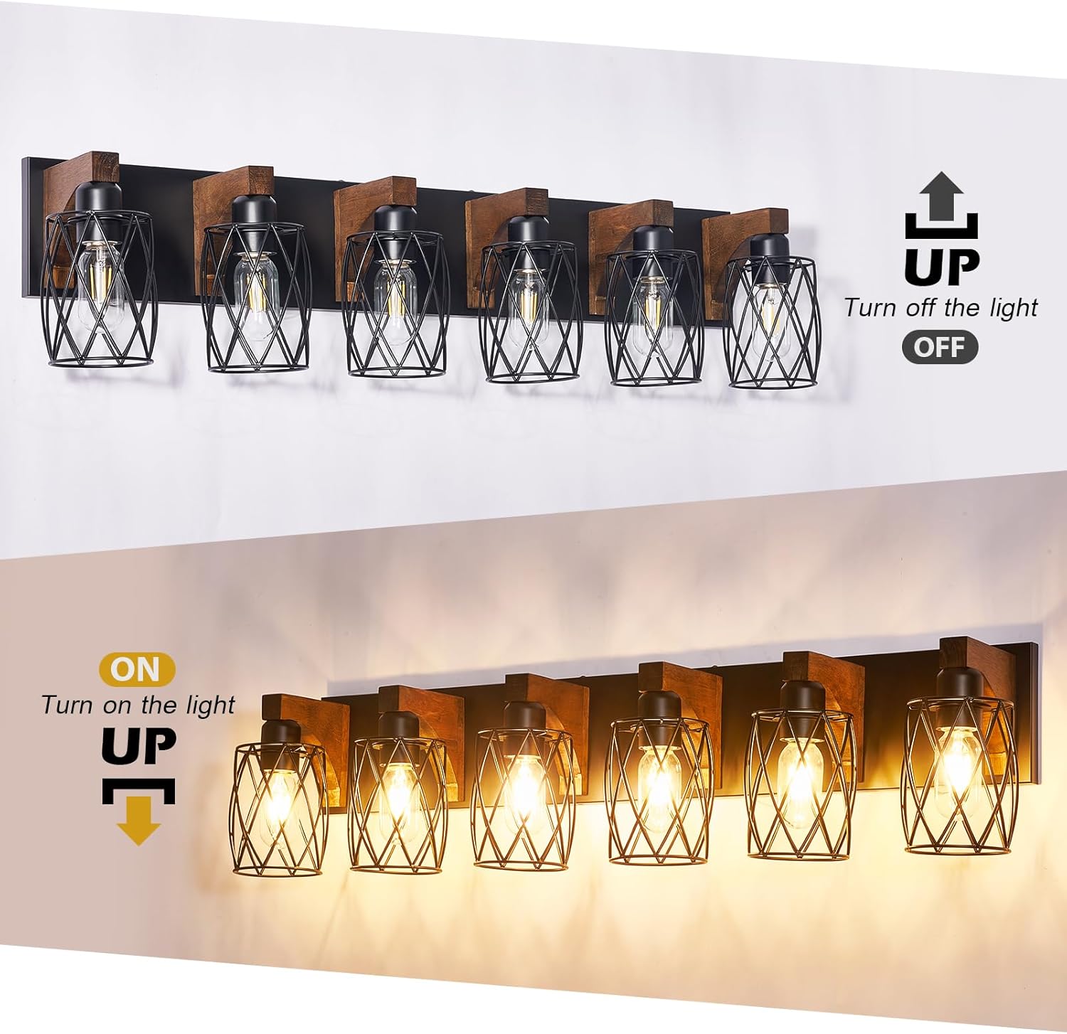 6-Light Farmhouse Vanity Light – Black Cage