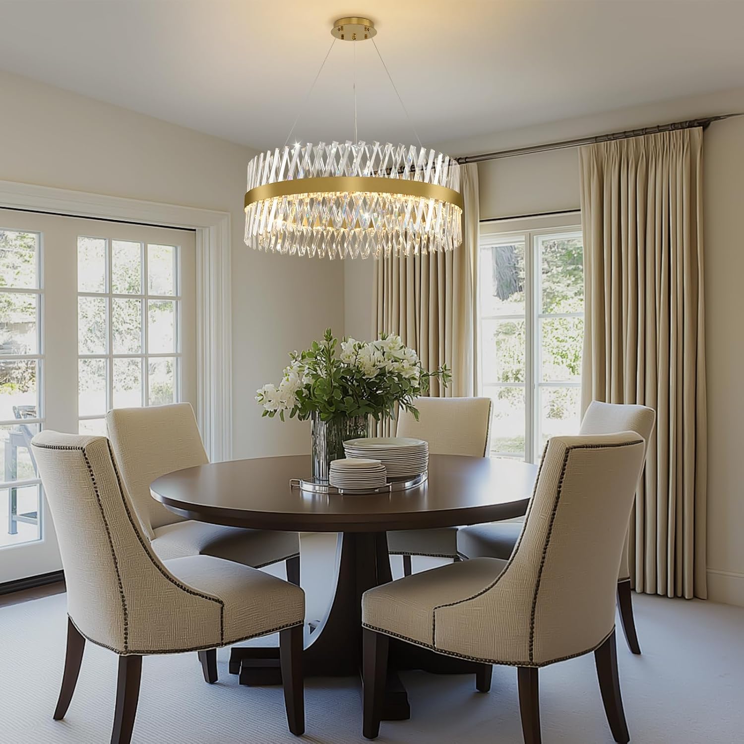 32" Modern Gold Crystal Chandelier – Luxury Round Pendant