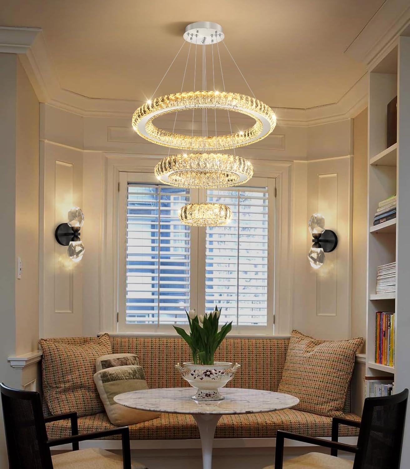 Modern 3-Ring Crystal LED Chandelier