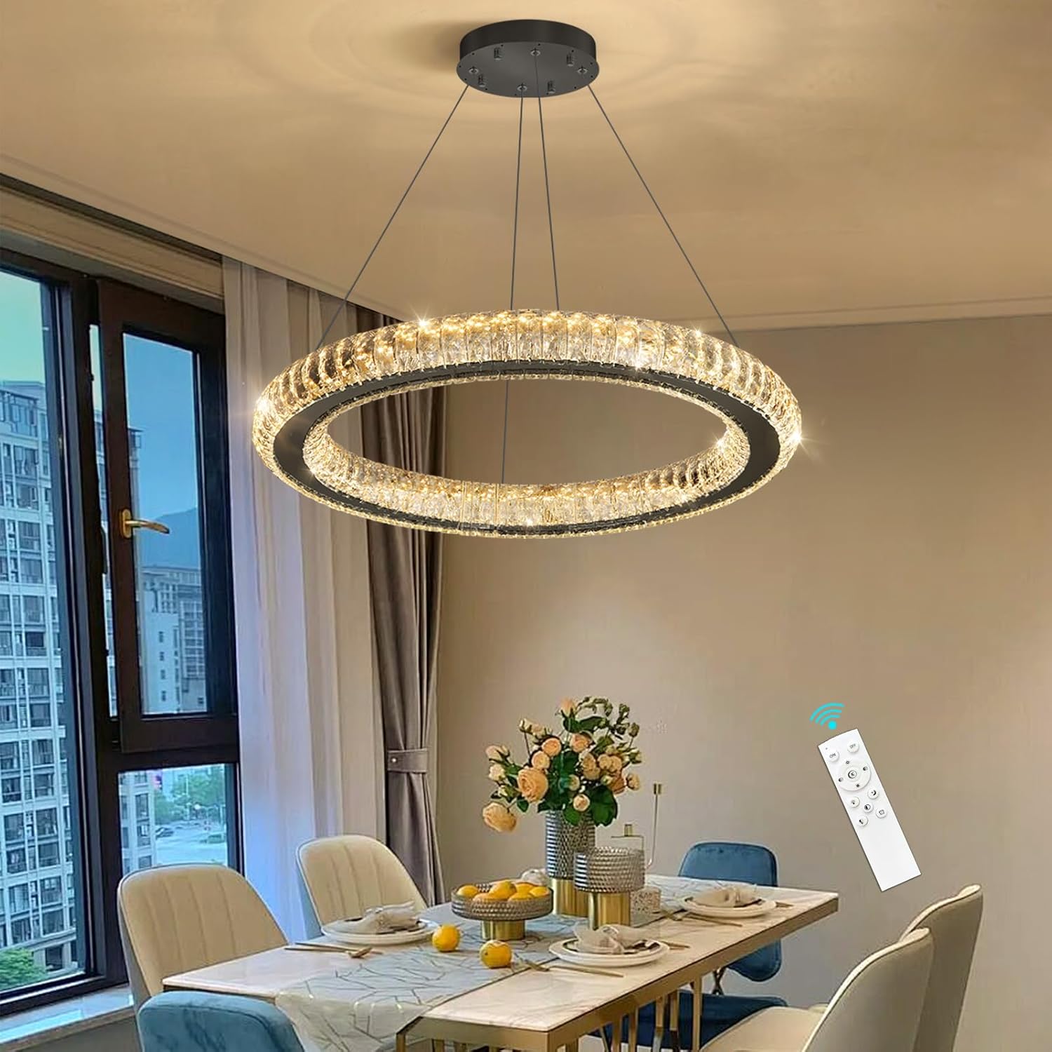 Modern 3-Ring Crystal LED Chandelier