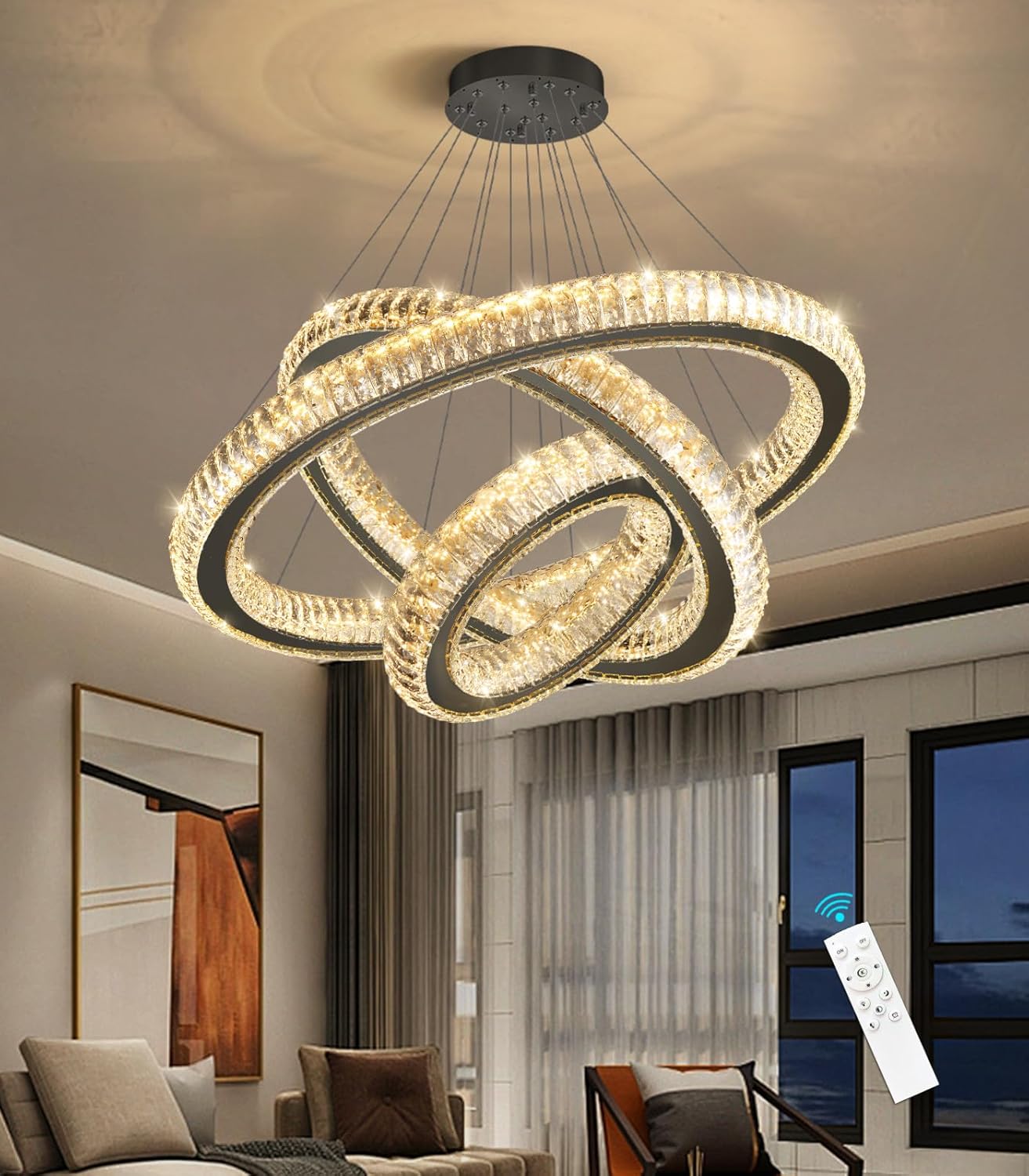Modern 3-Ring Crystal LED Chandelier