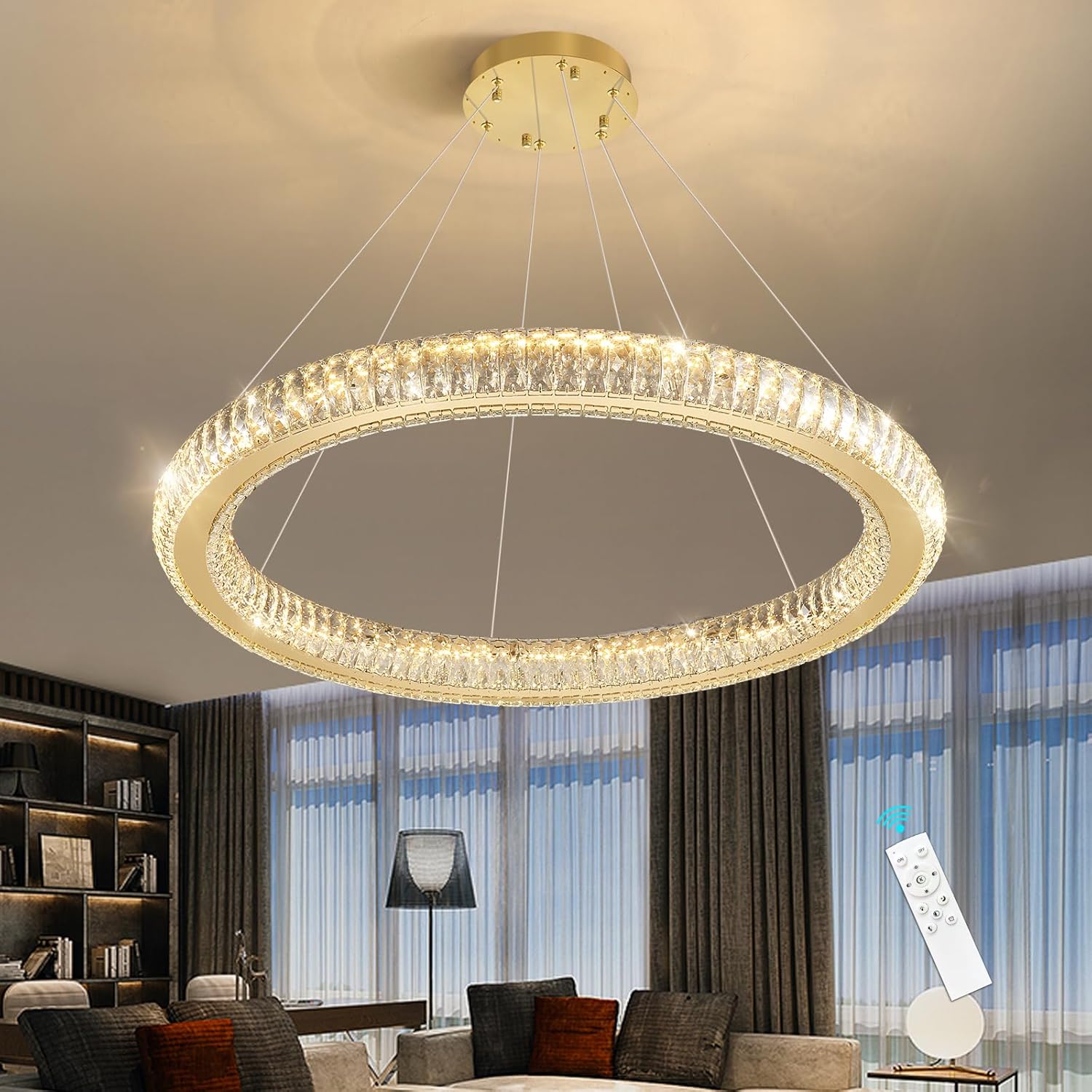Modern 3-Ring Crystal LED Chandelier