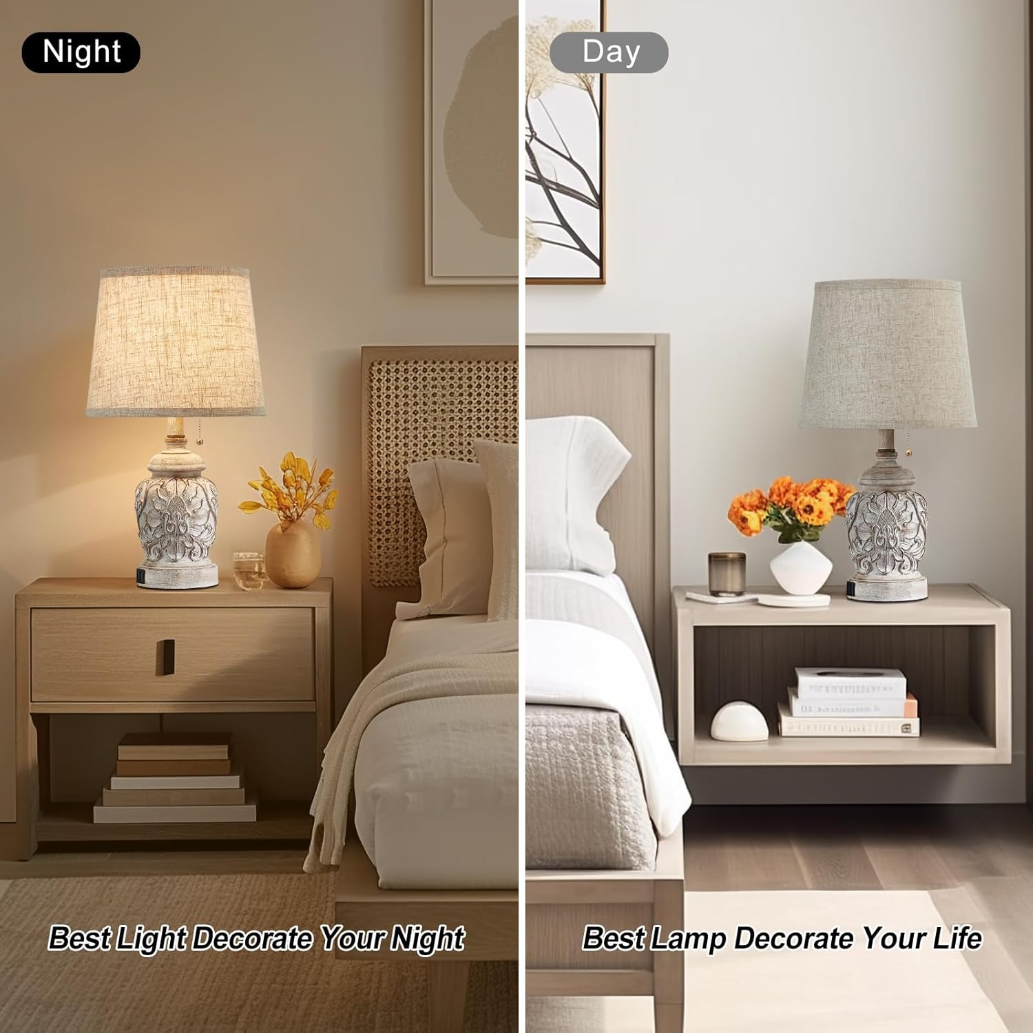 19.5" Rustic USB Table Lamps Set of 2