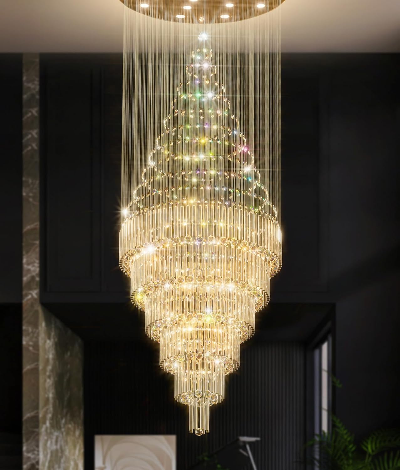 D24"×H86" Modern Raindrop Crystal Foyer Chandelier