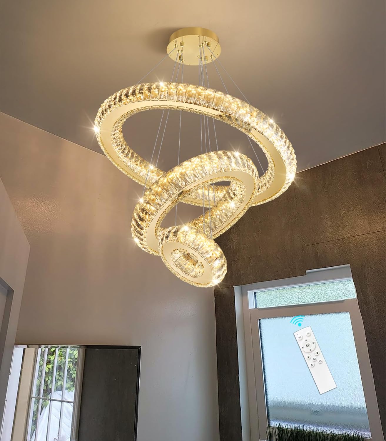 Modern 3-Ring Crystal LED Chandelier