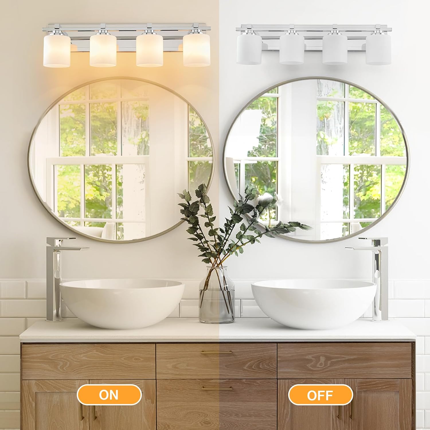 4-Light Chrome Vanity Light with Glass Shades