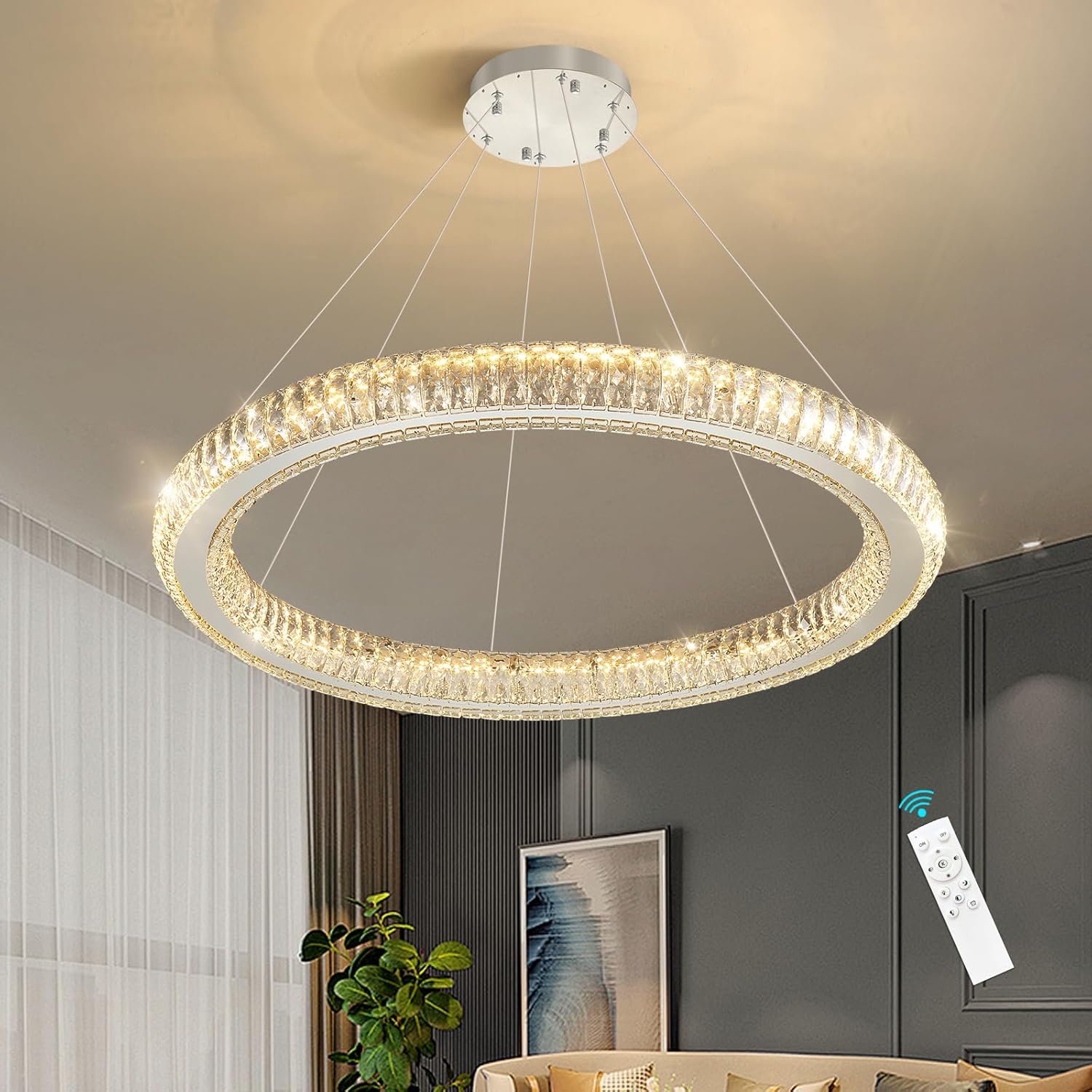 Modern 3-Ring Crystal LED Chandelier