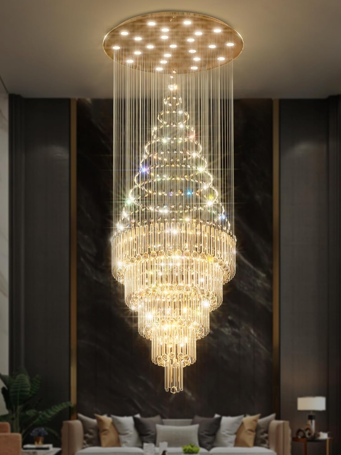 D24"×H86" Modern Raindrop Crystal Foyer Chandelier