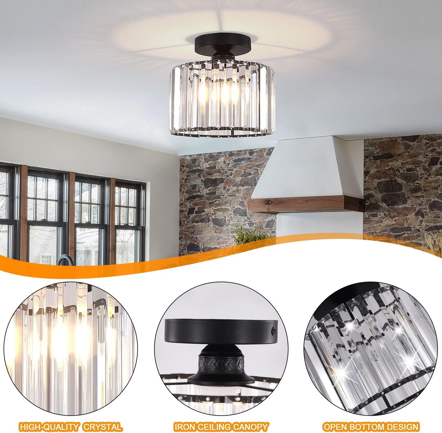 Black Crystal Ceiling Light – Semi Flush Mount
