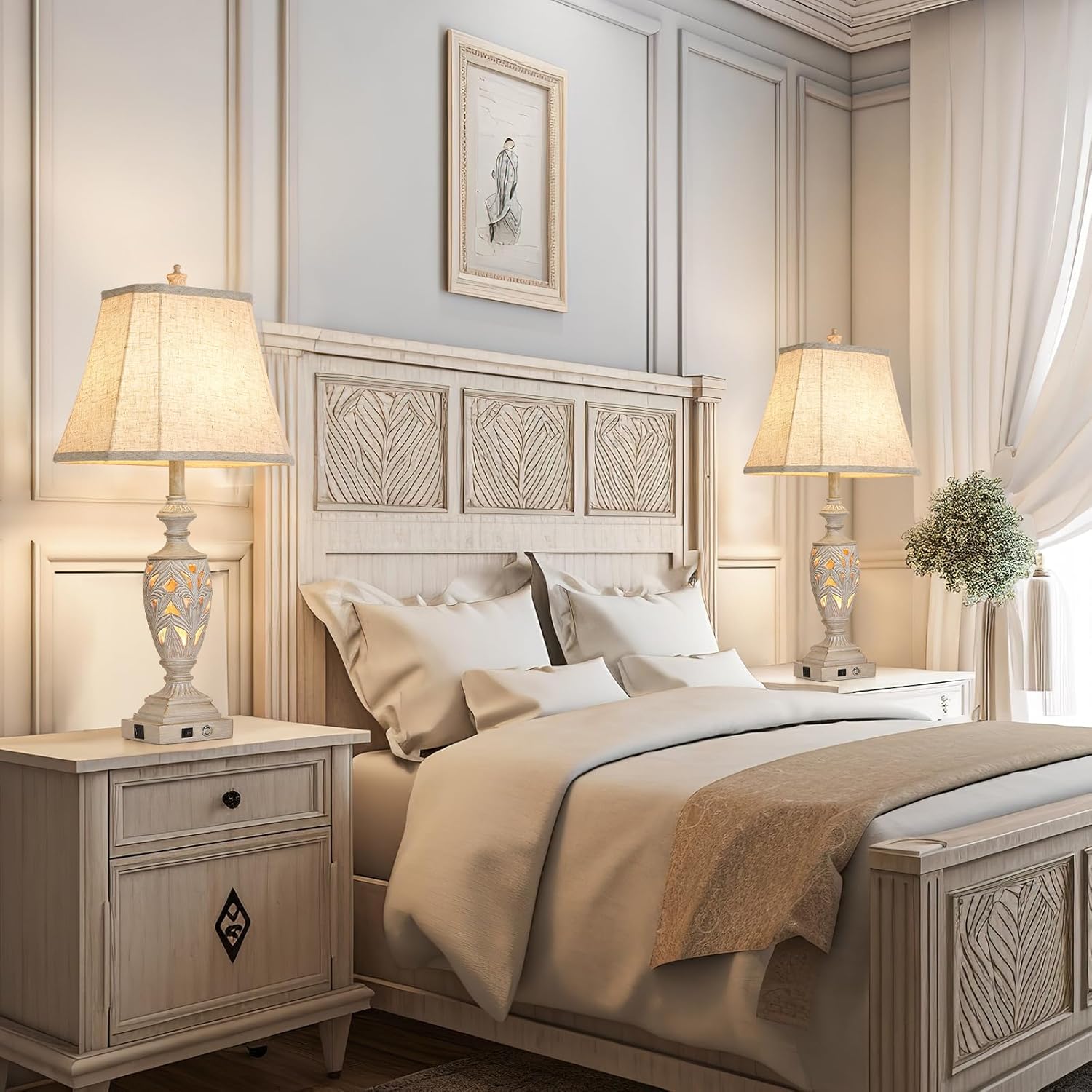 29.5" Touch Table Lamps Set – USB, 3-Way Dim