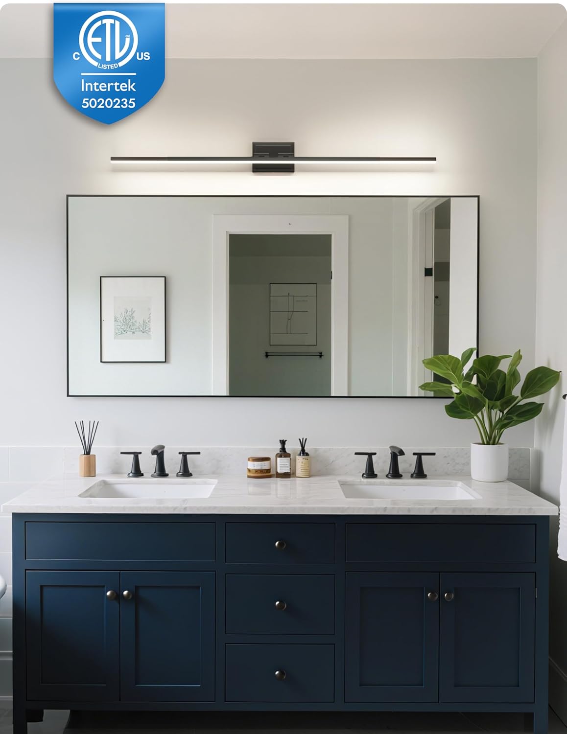 48" Black LED Vanity Light – 5CCT, Dimmable