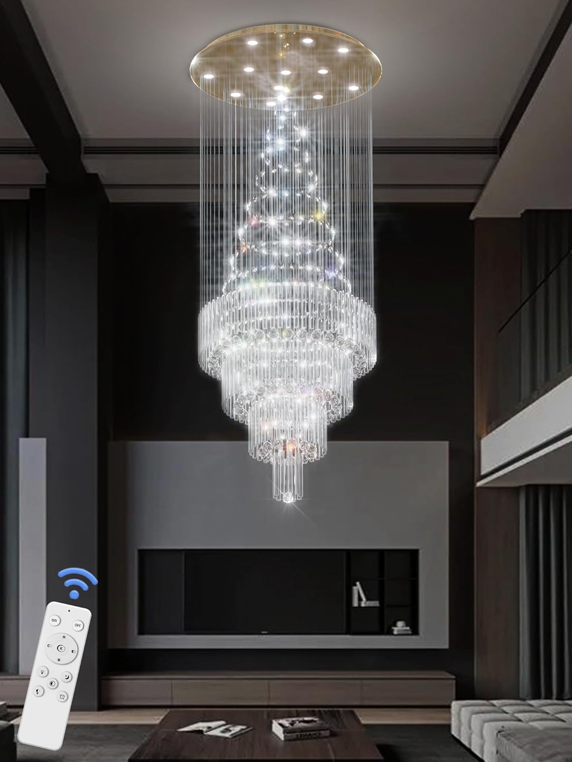 D24"×H86" Modern Raindrop Crystal Foyer Chandelier