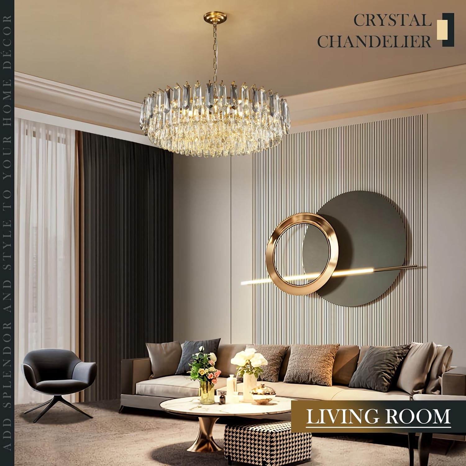 31.5" Gold 3-Tier Crystal Chandelier, 12-Light