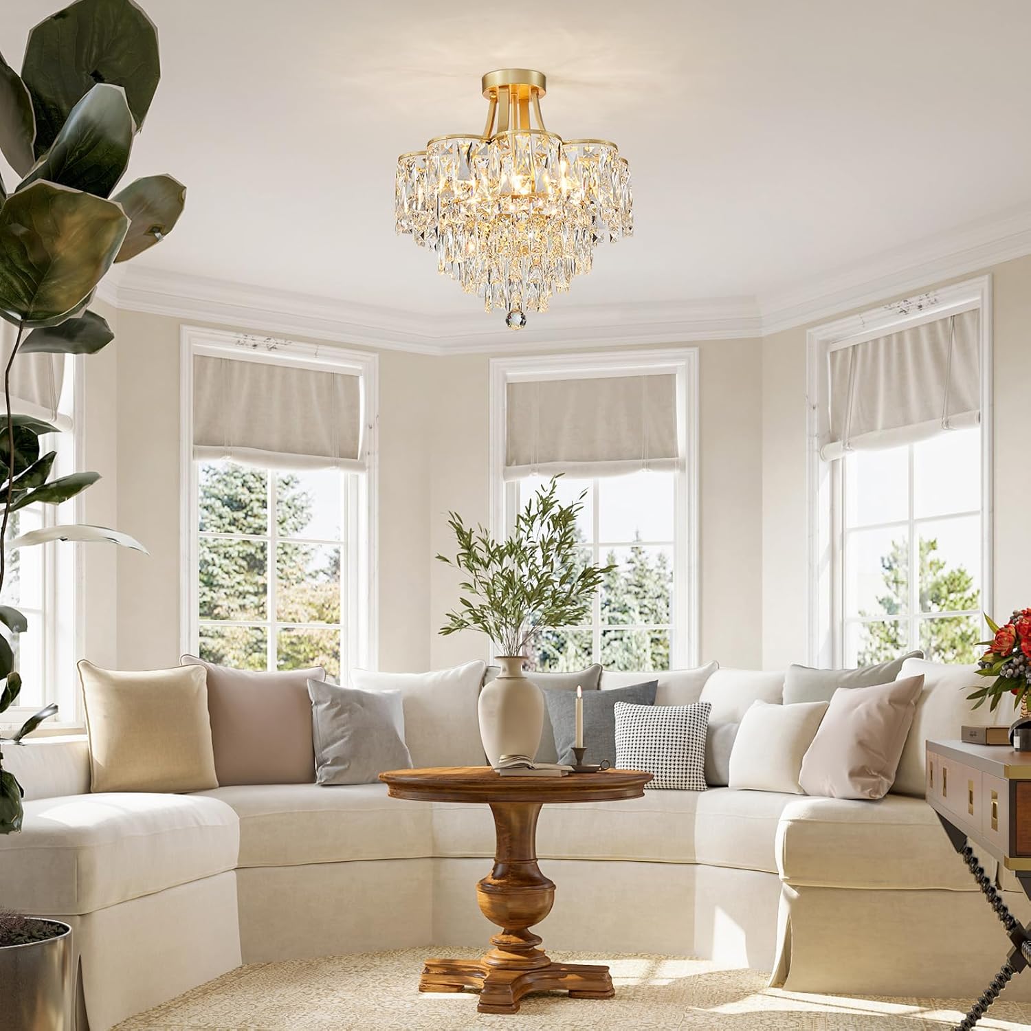 Crystal Chandelier Semi-Flushmount Ceiling Light – Modern Gold Finish