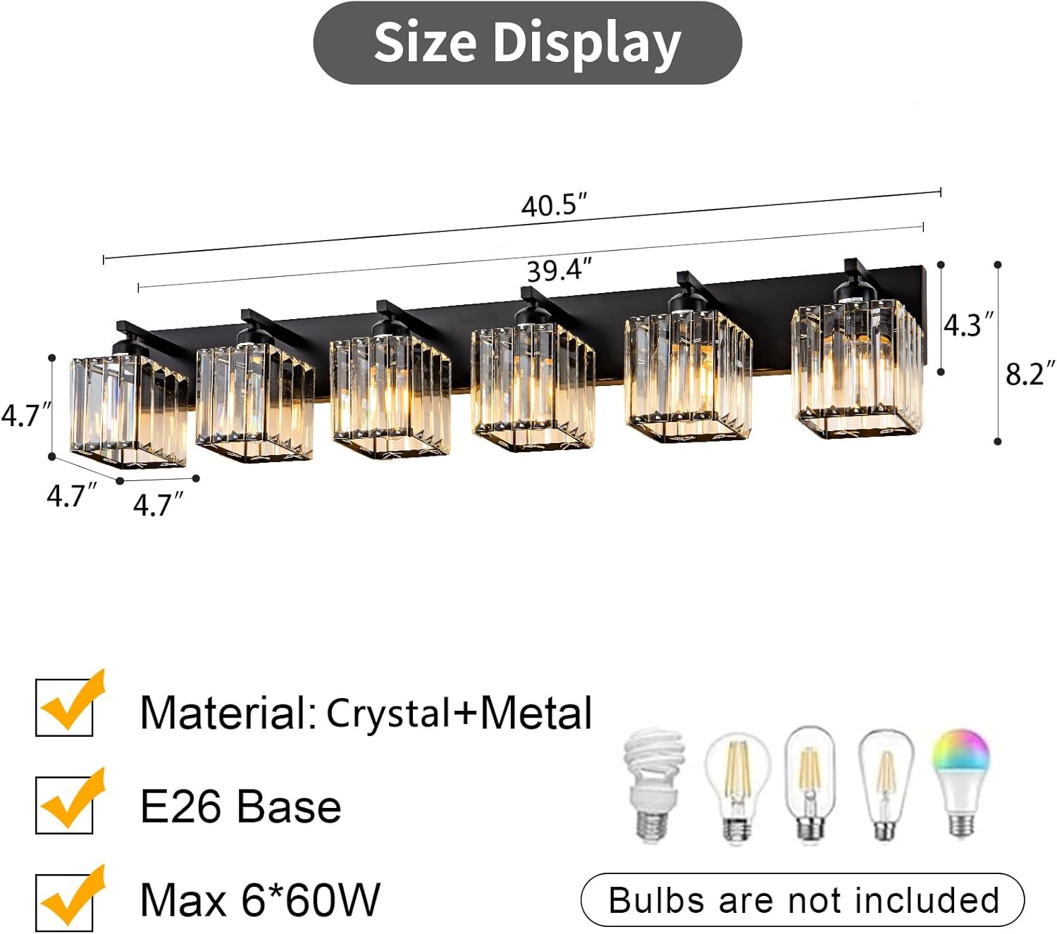 6-Light Black Crystal Vanity Light – Modern