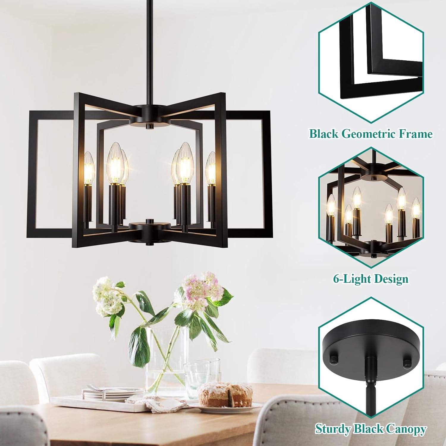 6-Light Black Farmhouse Chandelier – Industrial