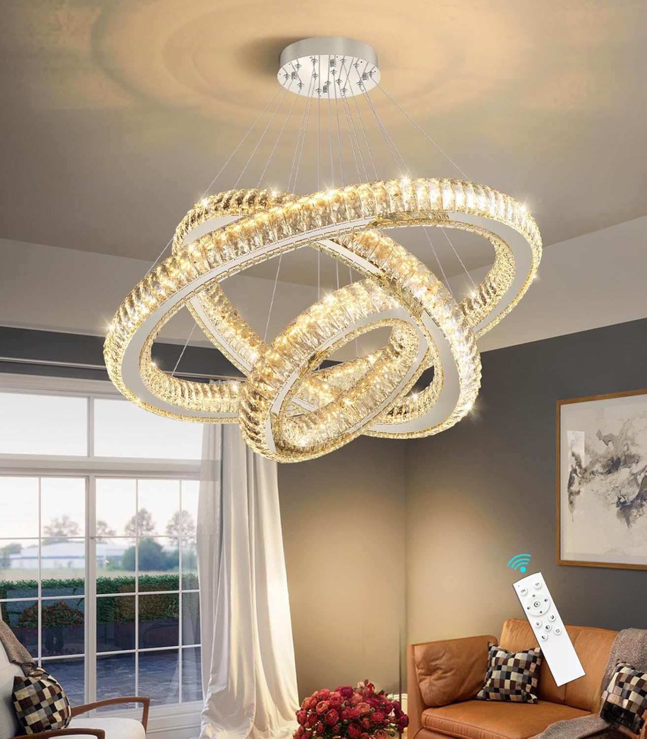 Modern 3-Ring Crystal LED Chandelier