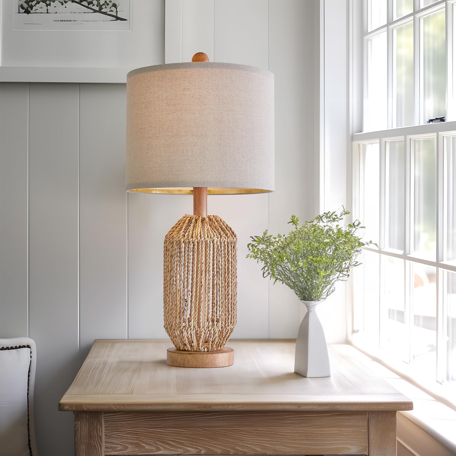 Set of 2 Boho Rattan Table Lamps – 21" Brown