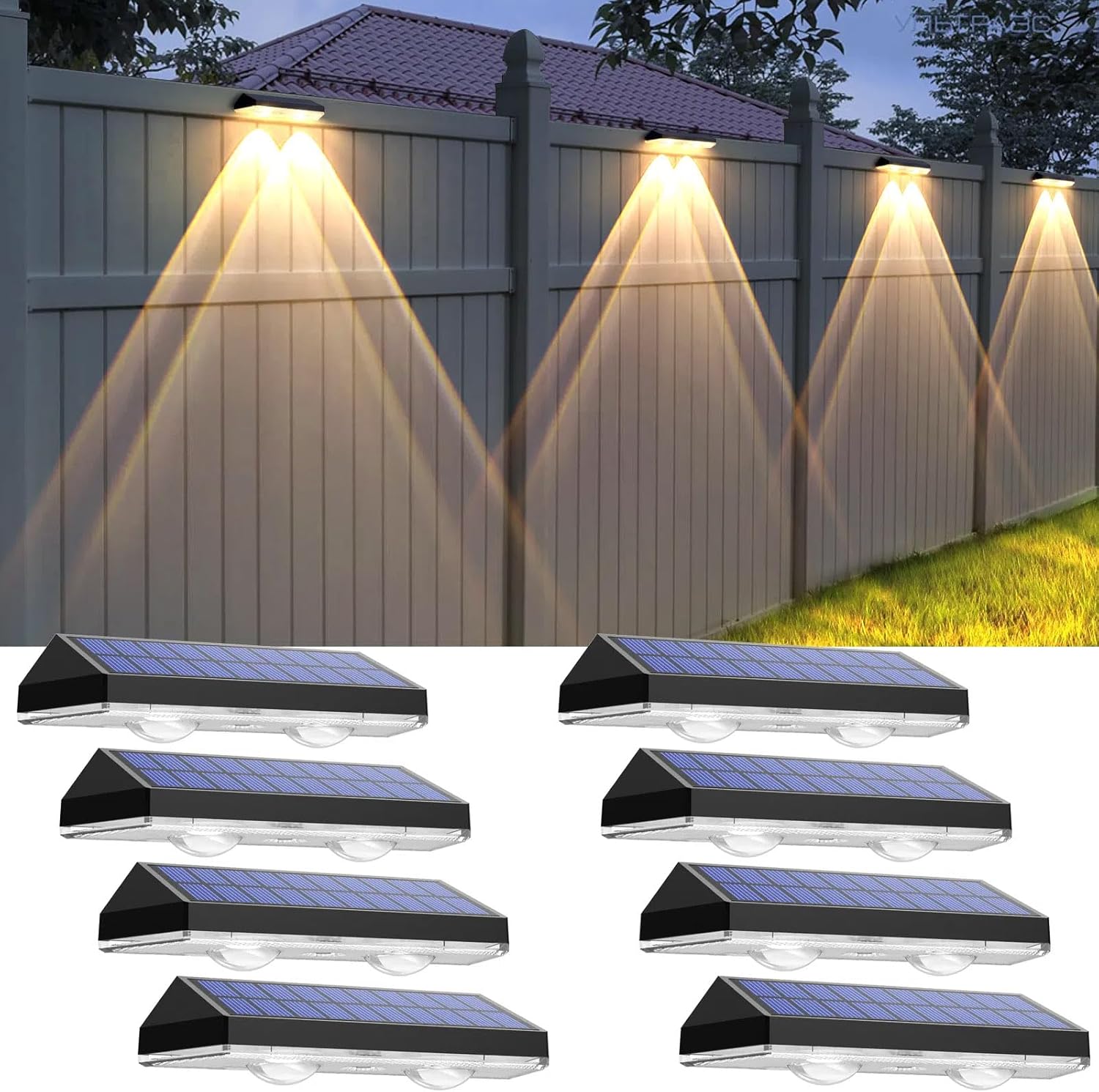 Solar Fence Lights – 8 Pack, 3 Color Modes