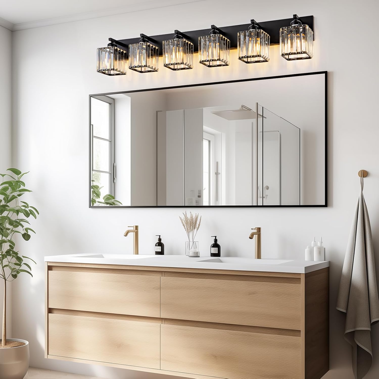 6-Light Black Crystal Vanity Light – Modern