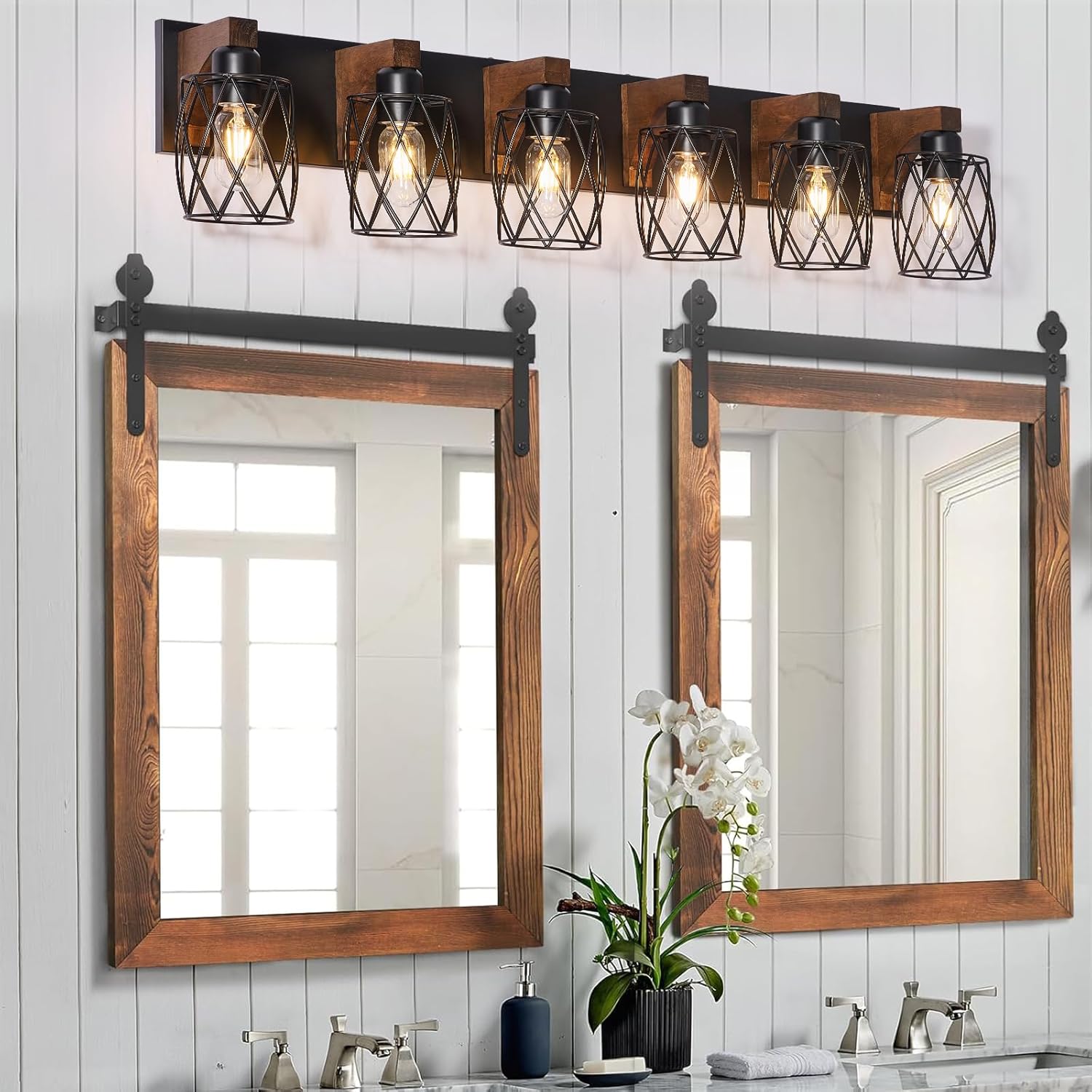 6-Light Farmhouse Vanity Light – Black Cage
