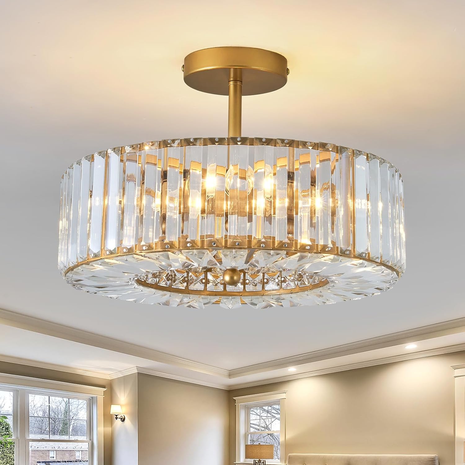 4-Light Chrome Crystal Semi-Flush Mount Chandelier