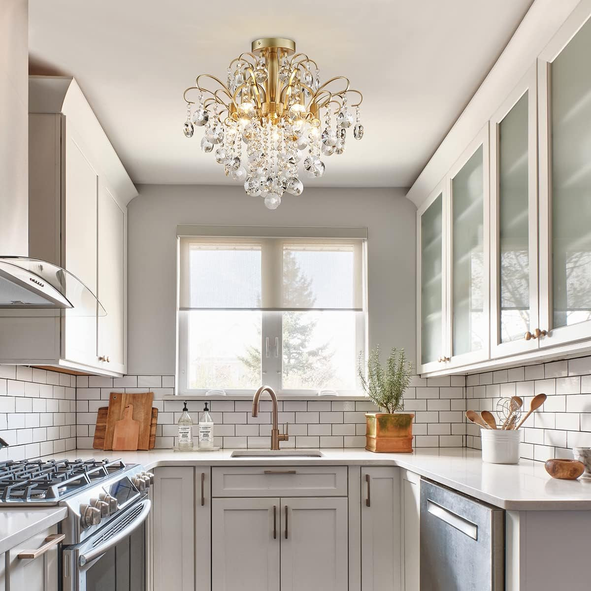 Gold Crystal Flush Mount Chandelier