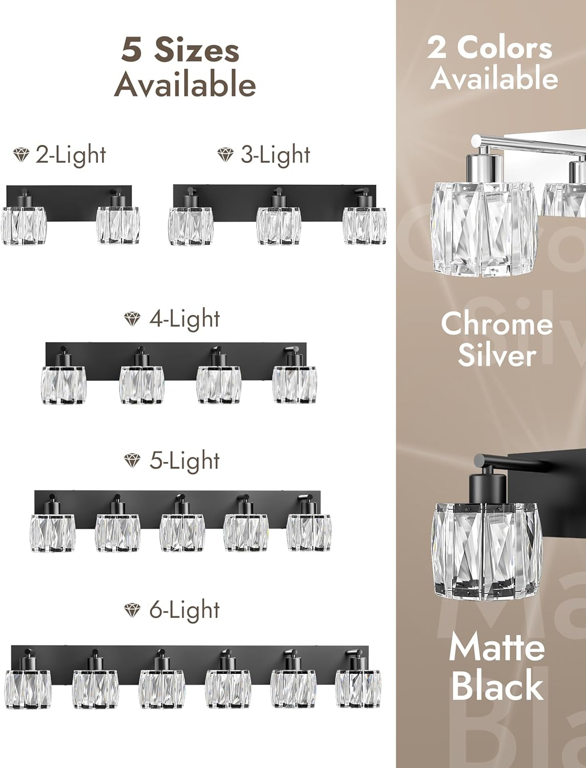 4-Light Matte Black Crystal Bathroom Vanity Light