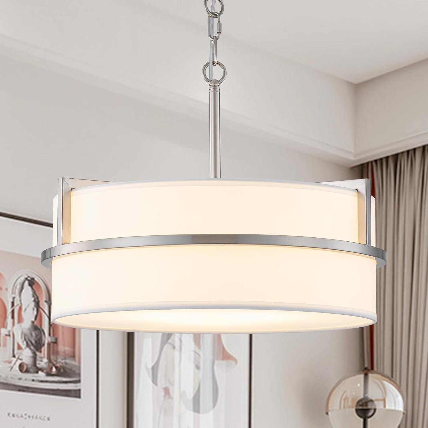 15.7" Modern Drum Chandelier – Brushed Nickel Finish