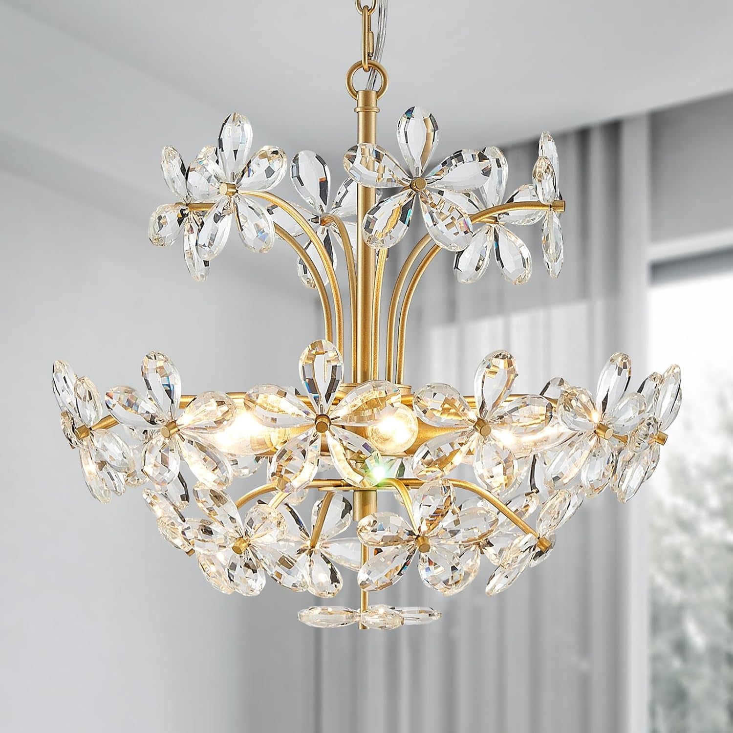 Gold Crystal Flush Mount Chandelier