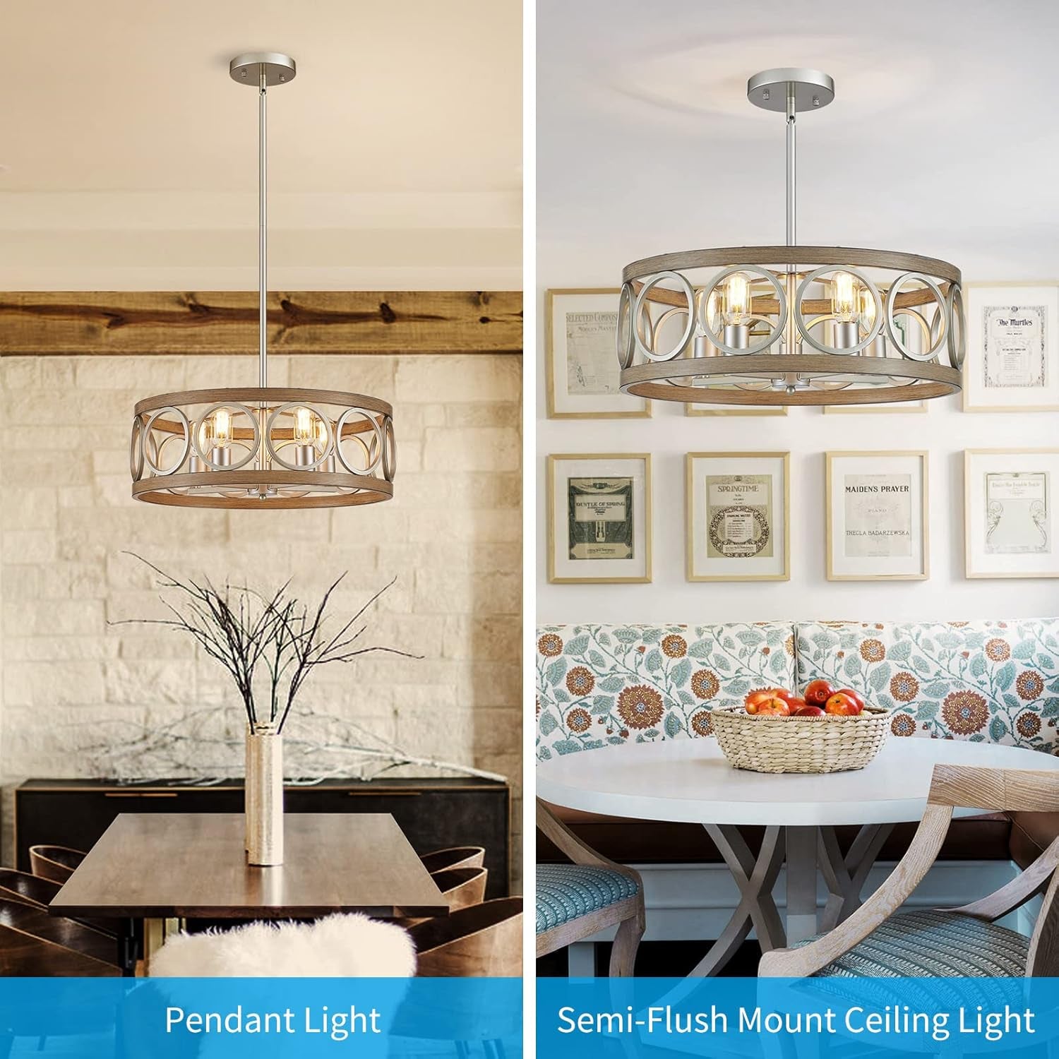 Rustic Nickel Drum Chandelier 5-Light