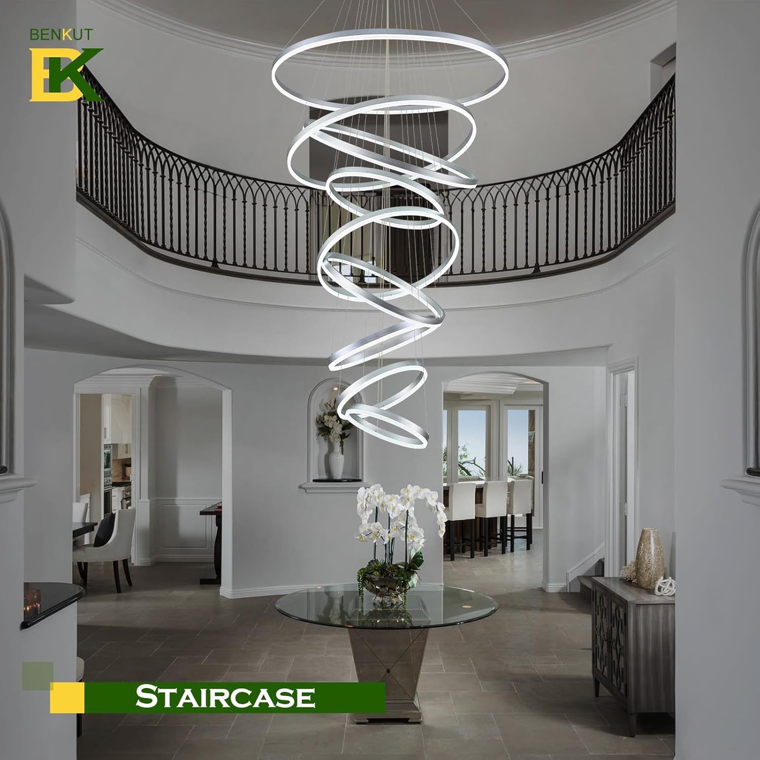 9-Ring Modern LED Dimmable Foyer Chandelier