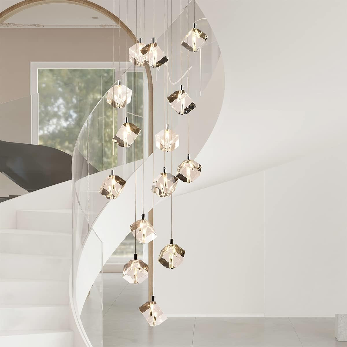 Cube Crystal Raindrop Chandelier 42" Chrome 14L