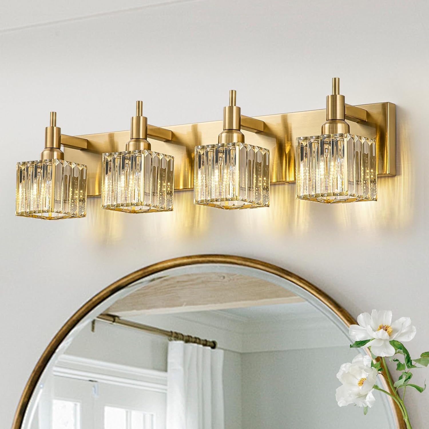 Gold Modern 3-Light Crystal Bathroom Vanity Light
