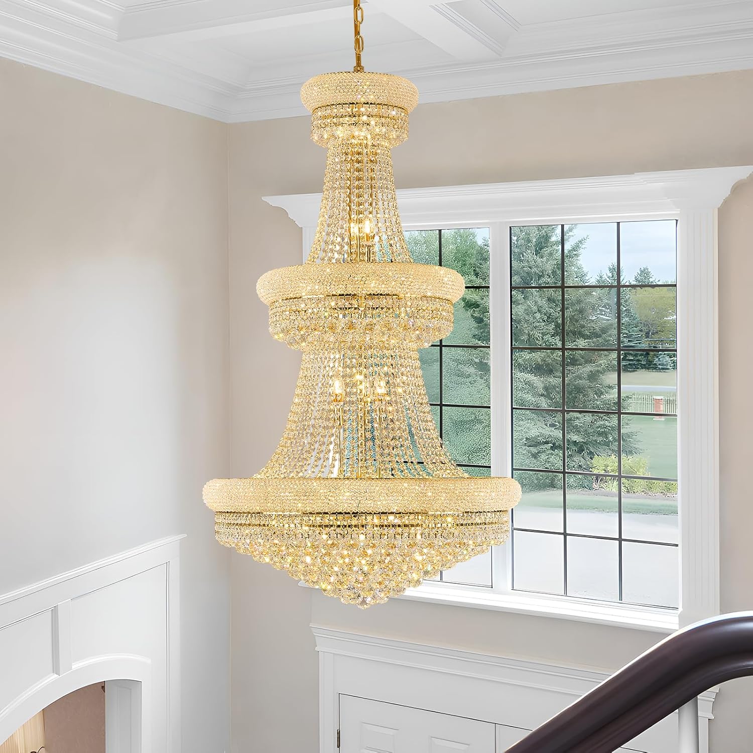 14-Light Gold Empire Crystal Chandelier