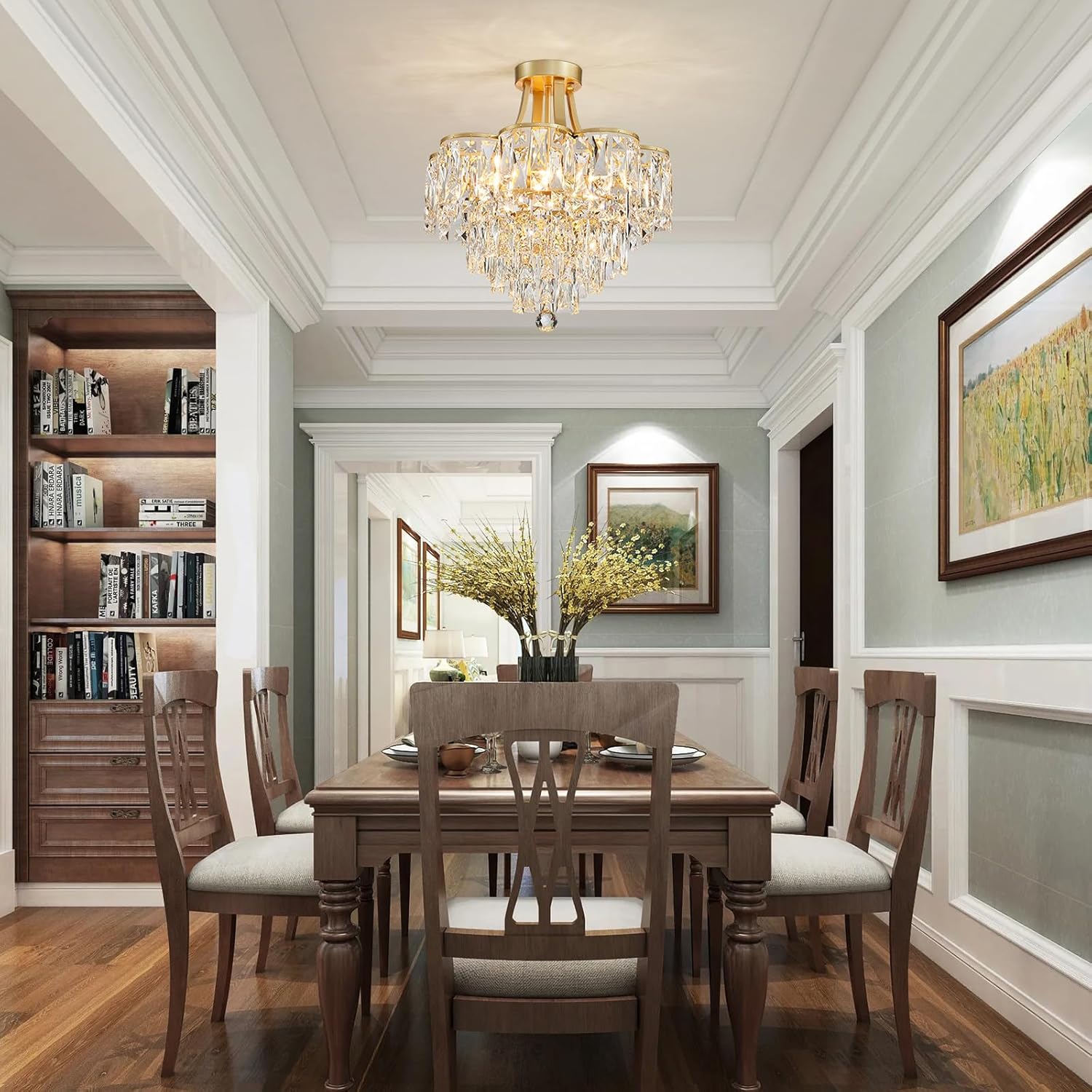 Crystal Chandelier Semi-Flushmount Ceiling Light – Modern Gold Finish