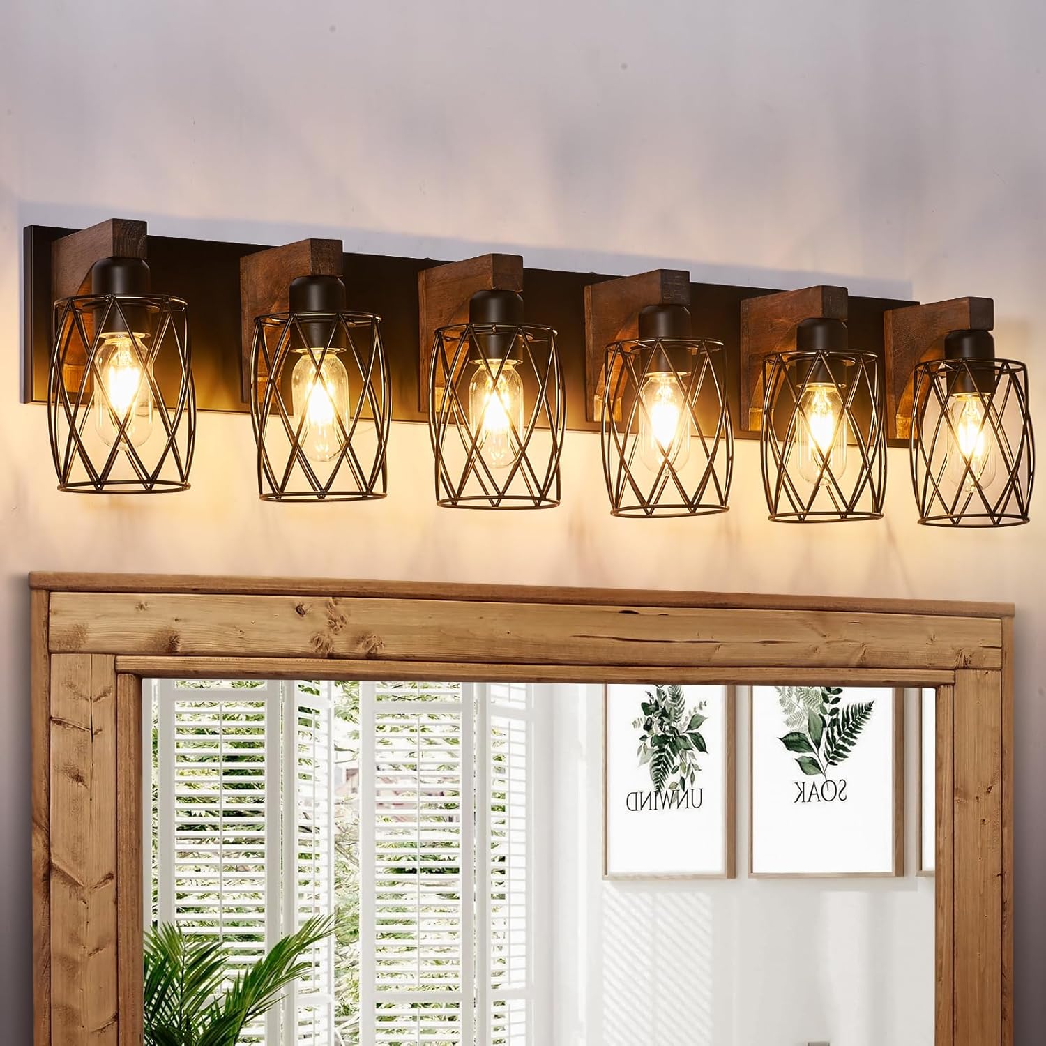 6-Light Farmhouse Vanity Light – Black Cage