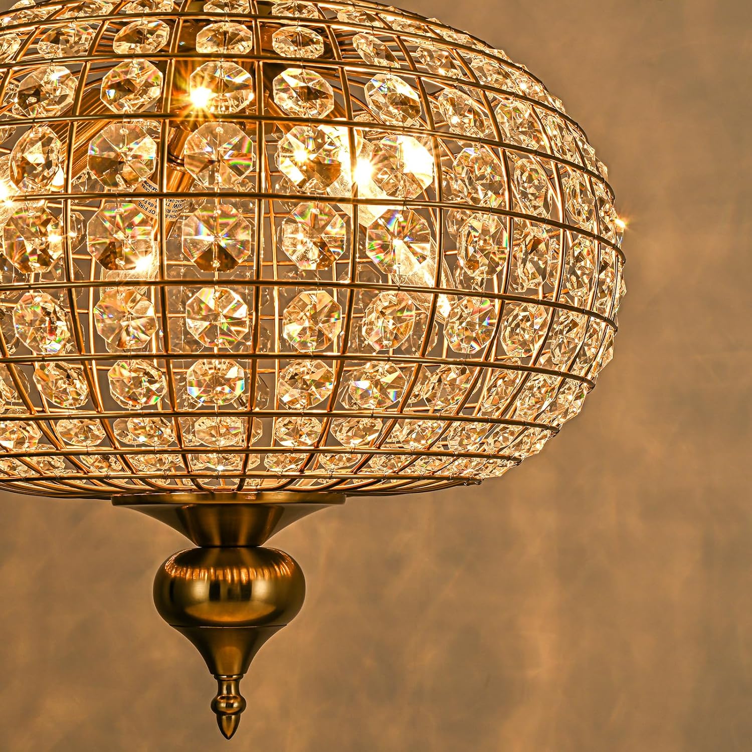 16.5" Gold Globe Crystal Chandelier – 4-Light Pendant