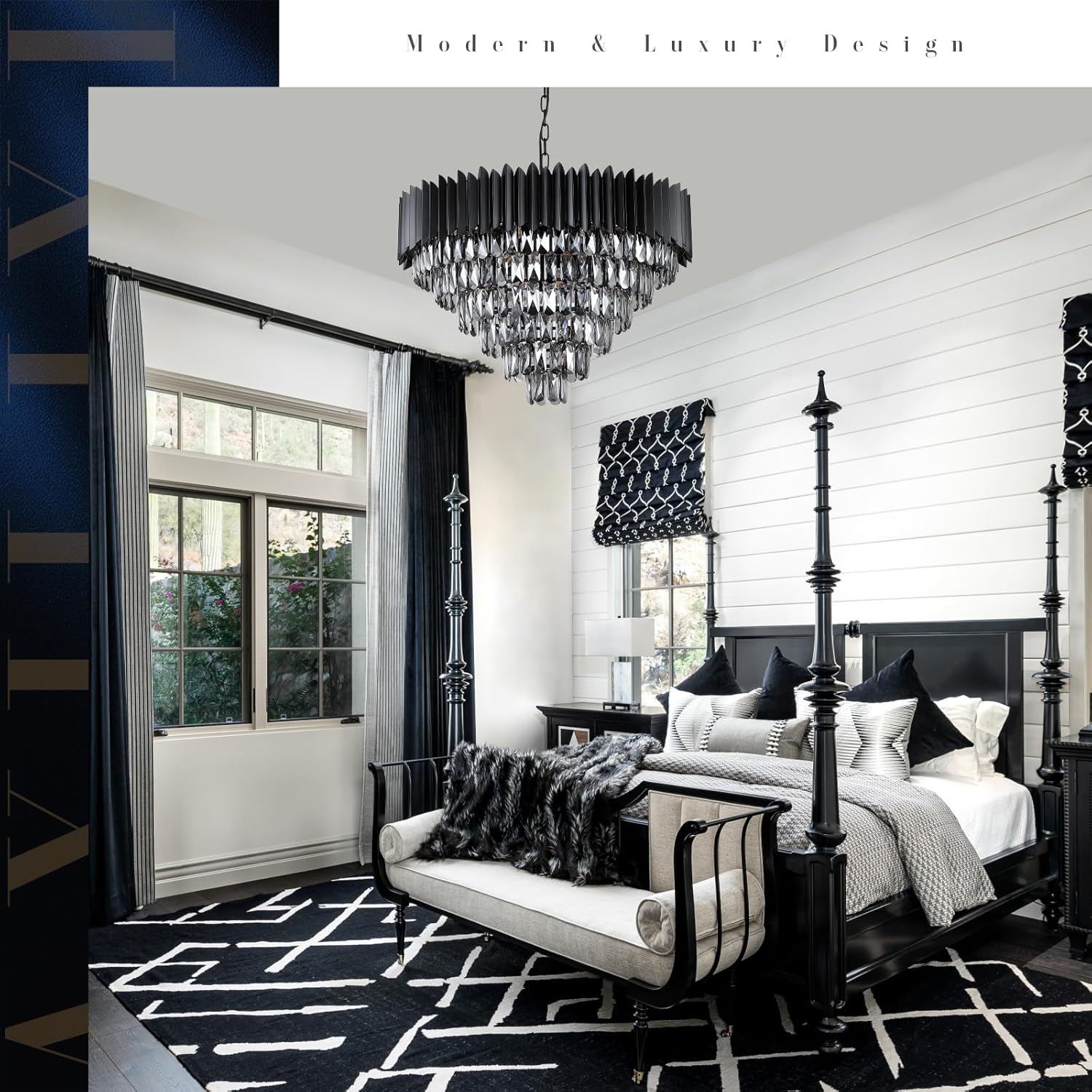 30" Large Black 6-Tier Crystal Chandelier – 16-Light Pendant