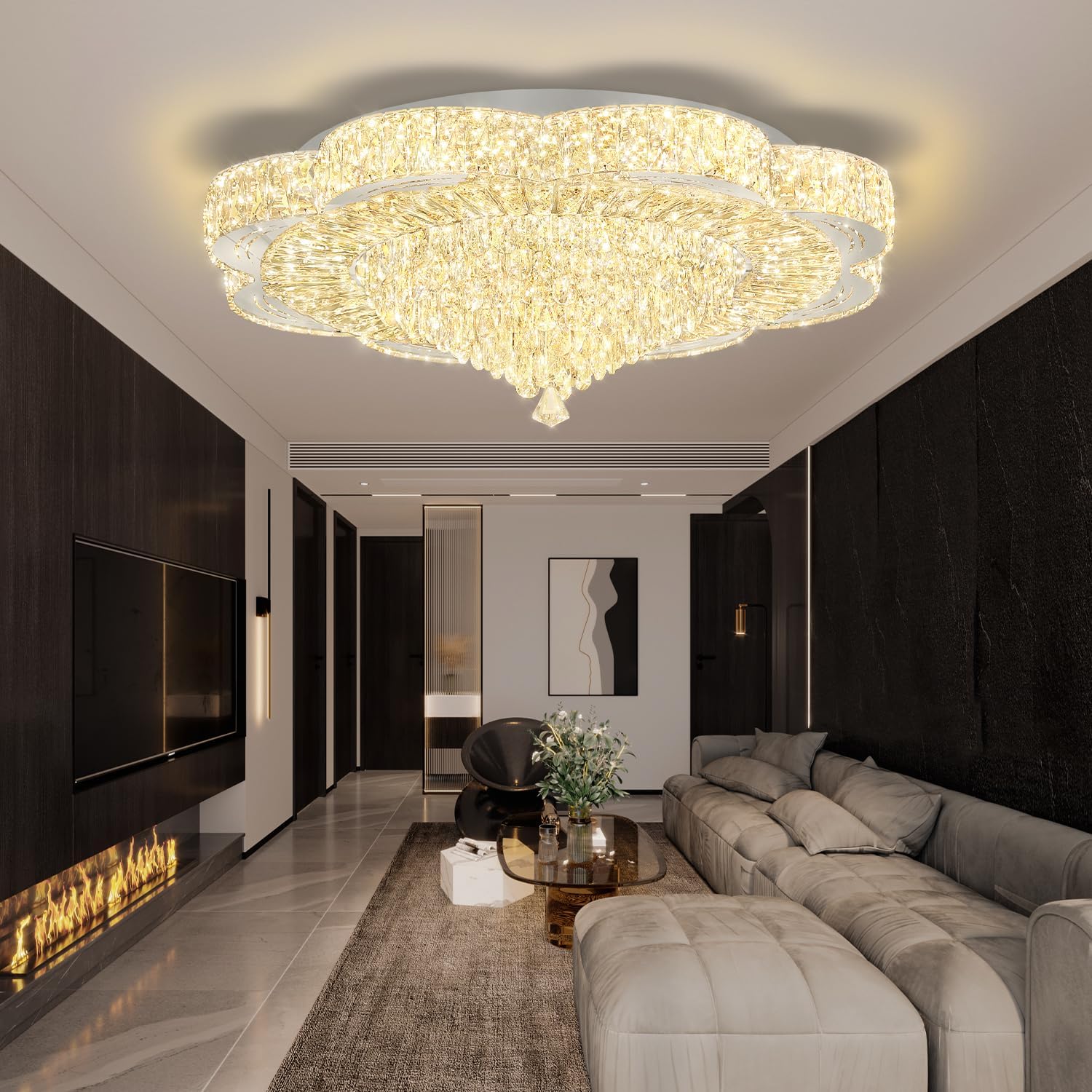 Modern Empire Crystal Chandelier 32" Chrome