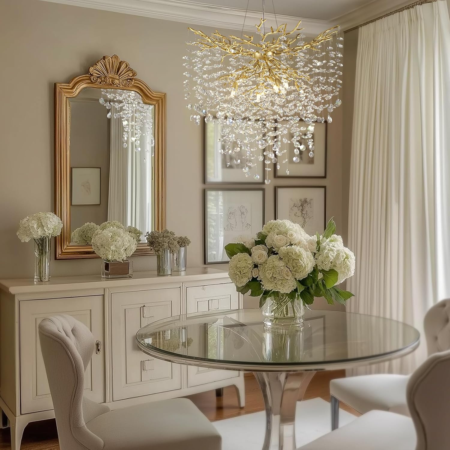 Gold Tree Branch Crystal Chandelier 32"