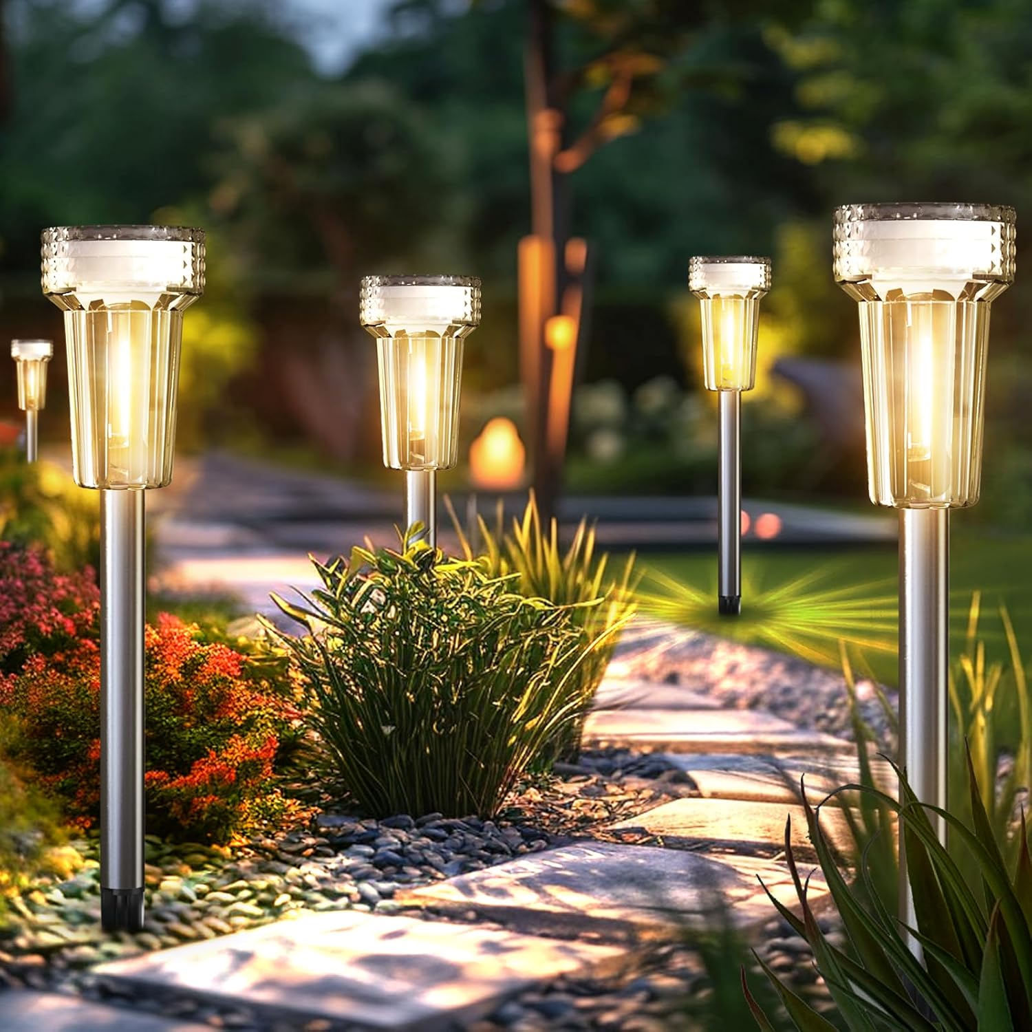 8-Pack Stainless Steel Solar Pathway Lights