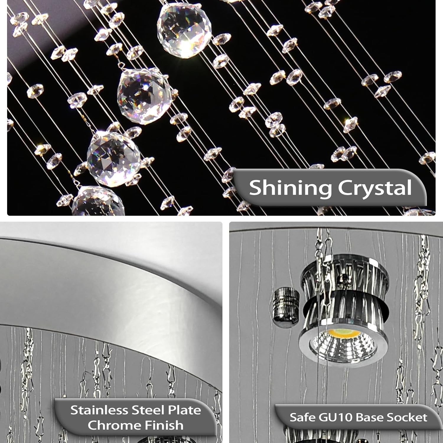 Spiral Crystal Chandelier – Modern Raindrop Flush Mount, 5 Lights