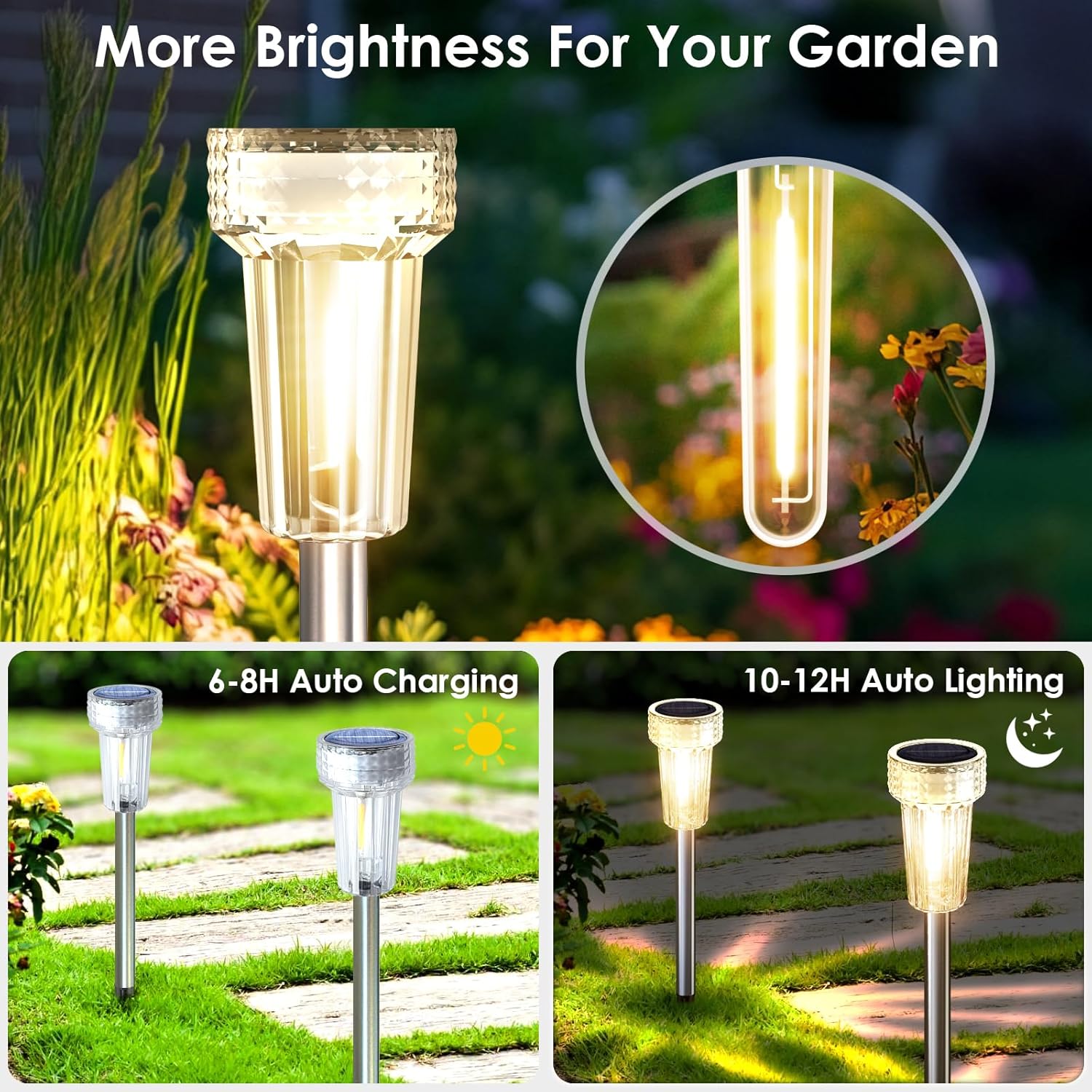 8-Pack Stainless Steel Solar Pathway Lights
