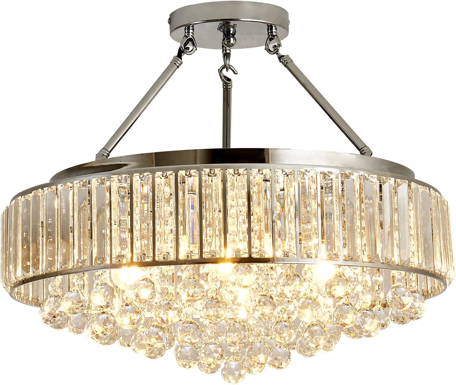 6-Light Chrome Crystal Semi-Flush Mount Chandelier