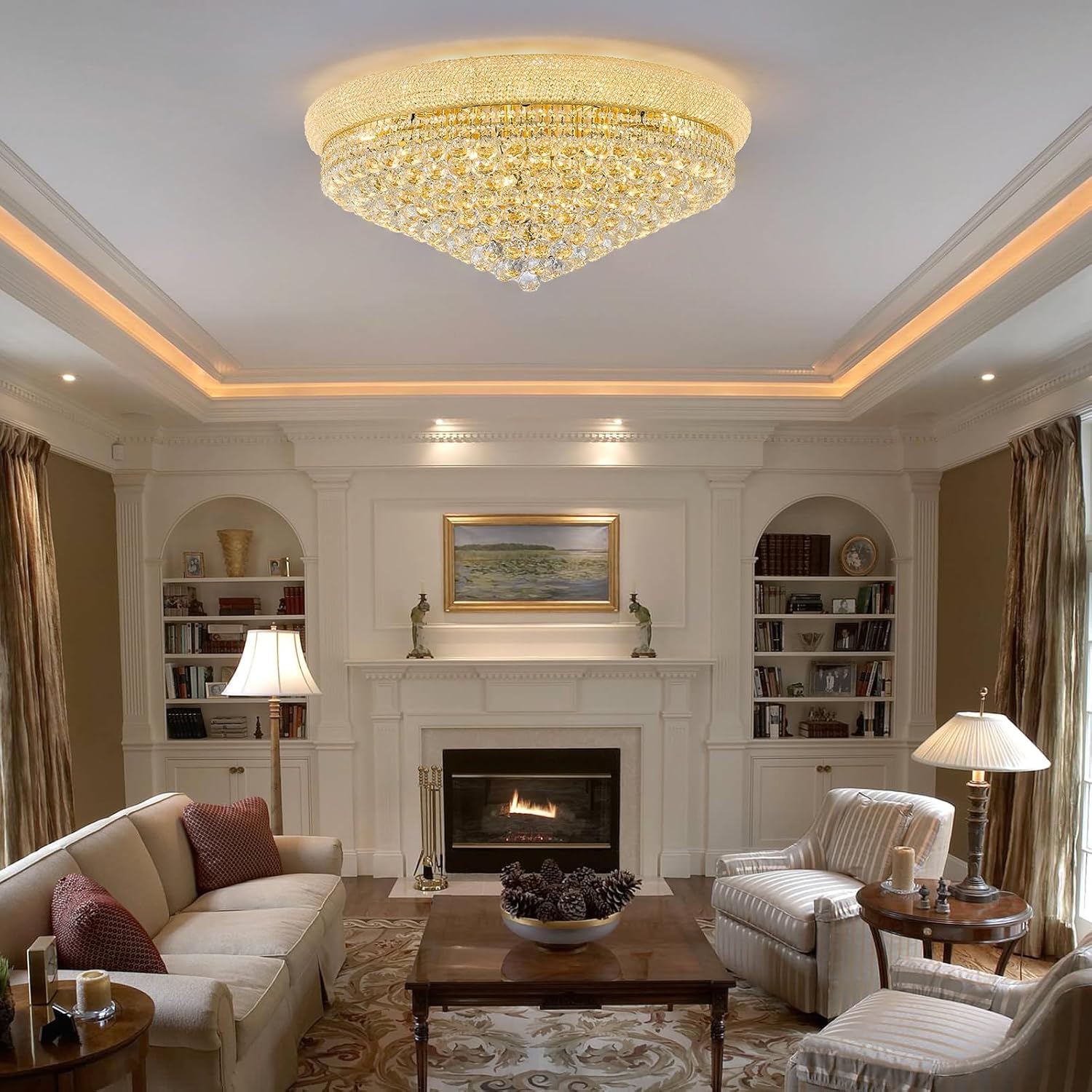 18-Light Crystal Flush Mount Chandelier