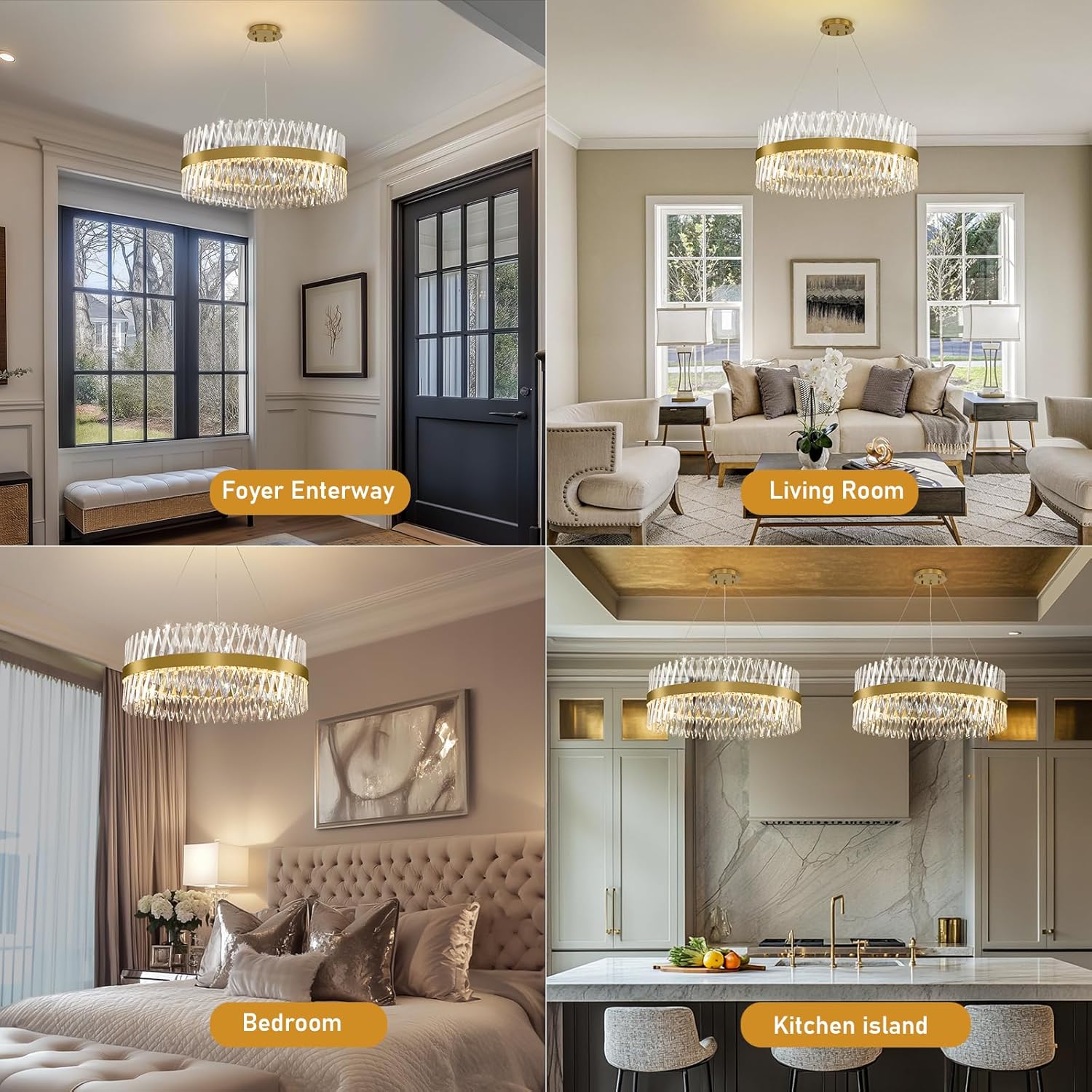 32" Modern Gold Crystal Chandelier – Luxury Round Pendant