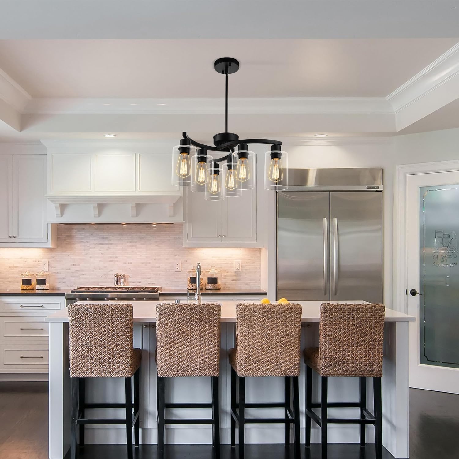 6-Light Modern Farmhouse Chandelier – Black