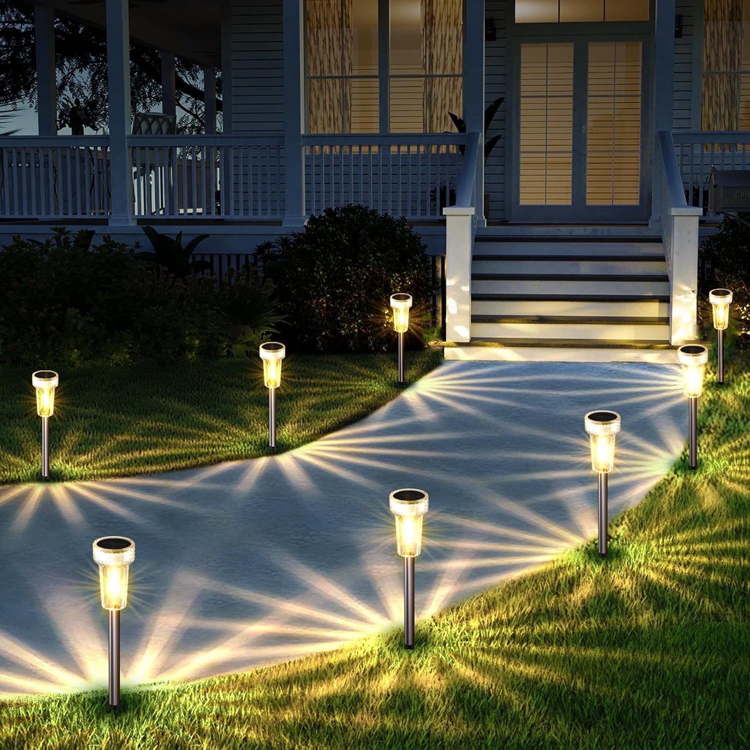 8-Pack Stainless Steel Solar Pathway Lights