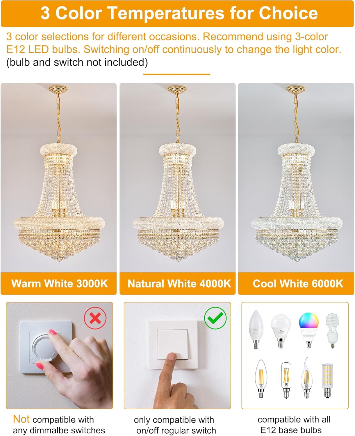 14-Light Gold Empire Crystal Chandelier